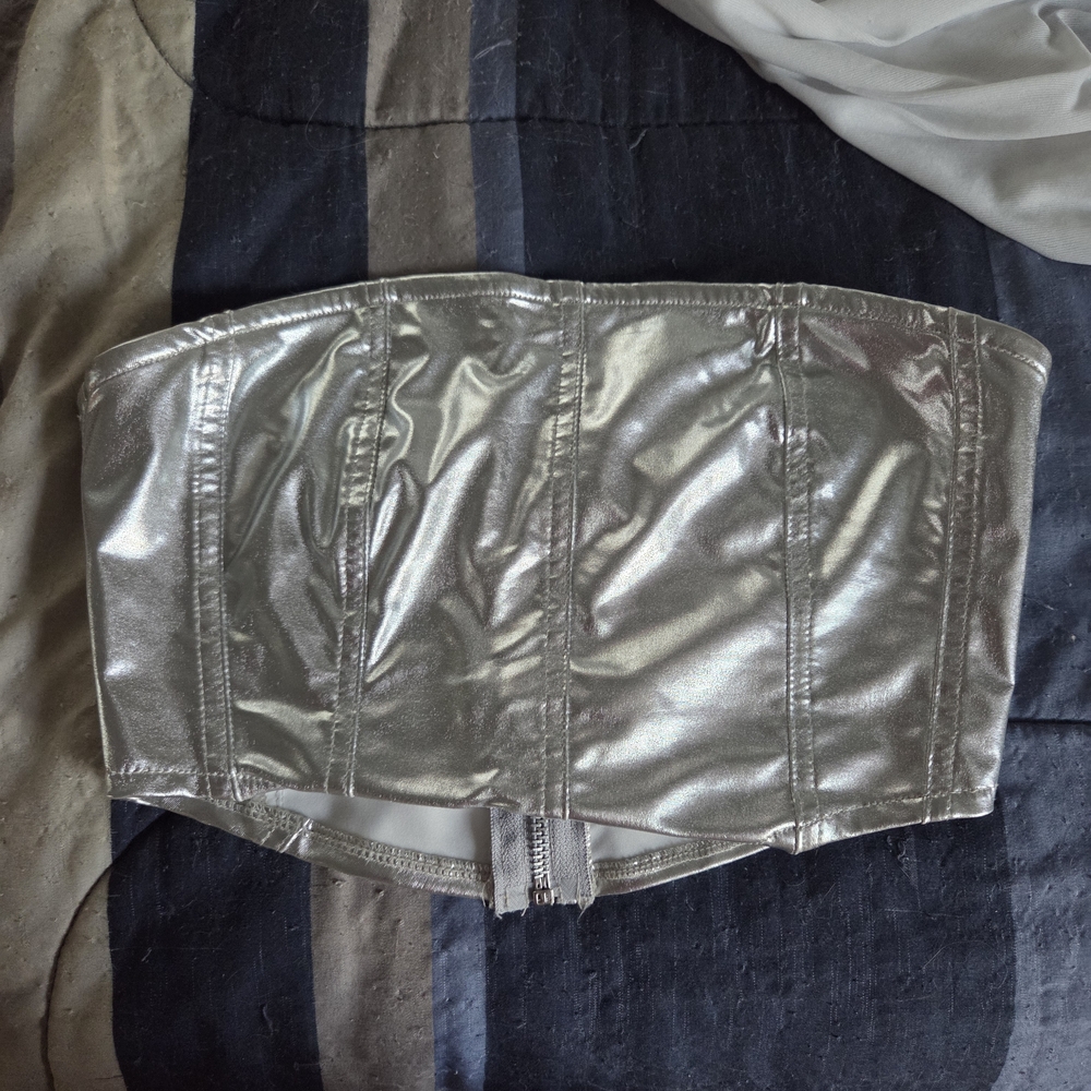 Silver Metallic Strapless Top